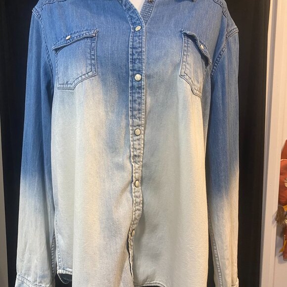 🍄489-You Are GREATient 💙 American Eagle Snap Button Down Long Sleeve Shirt - Picture 12 of 12